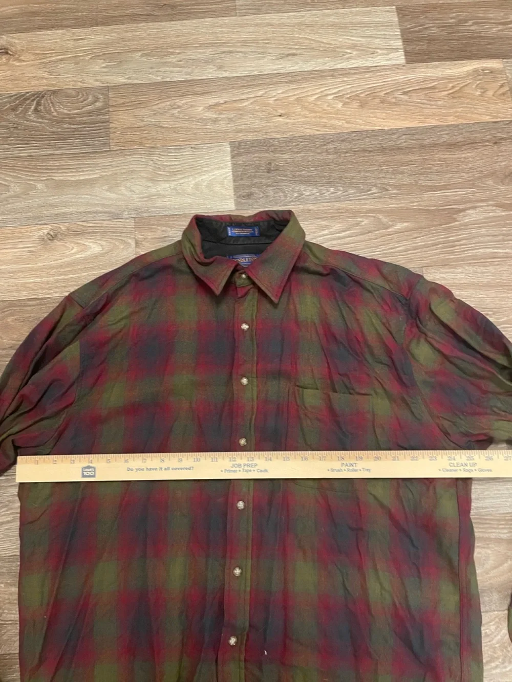 Pendleton Mens Plaid Button-Up Shirt in Olive Green & Burgundy Wool XL